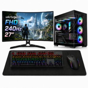 Komponentko Gaming Elite RX 9070 XT | Ryzen 7 9700X 32GB 2TB NVMe | Vodno Hlajenje | 27″ FHD 240Hz Ukrivljen Monitor In Kompo Gear Set | Gaming Komplet