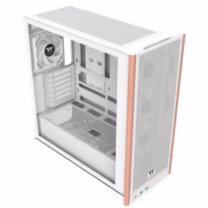 Thermaltake S370 WS Snow | S Series | E-ATX Mid-Tower | Mesh Sprednja Stran Z Lesenimi Poudarki | Kaljeno Steklo | 4 PWM Ventilatorji | Belo | Računalniško Ohišje