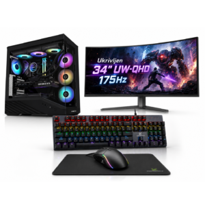 Komponentko Gaming Elite RTX 5070 | Intel Core I7-12700K | 32 GB RAM | 1 TB NVMe | Vodno Hlajenje | 34″ UWQHD 175Hz Ukrivljen Monitor | Kompo Gear Tipkovnica Miška In Podloga | Gaming Računalniški Komplet