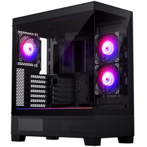 Phanteks XT View | Črno ATX Midi-Tower Ohišje | Panoramsko Kaljeno Steklo | 3x 120mm D-RGB Ventilator | USB-C | Računalniško Ohišje