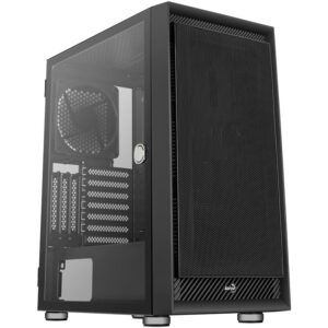 Aerocool Graphite V1 | Črno ATX Midi-Tower Ohišje | Mesh Sprednja Stran | Kaljeno Steklo | 1x 140mm Ventilator | Računalniško Ohišje