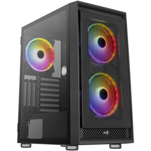 Aerocool Graphite V2 | Črno | Mesh Sprednja Stran | Kaljeno Steklo | 3X 140 Mm FRGB | Midi-Tower Računalniško Ohišje
