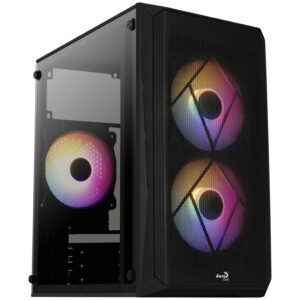 Aerocool CS-107 V2 | Micro-ATX | Mesh Sprednja Stranica | Akrilna Stranica | 3x FRGB Ventilatorji | Črno Računalniško Ohišje