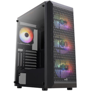 Aerocool Beam-G-BK-v2 | Črno ATX Ohišje Z Okno Iz Kaljenega Stekla | 4× 120mm FRGB Ventilatorji In Mesh Airflow | Računalniško Ohišje
