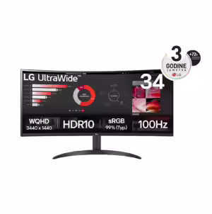 LG UltraWide 34WR50QK-B | 86,6cm (34") | VA | 3440x1440 | 2xHDMI Displayport | Širok Ukrivljen Monitor