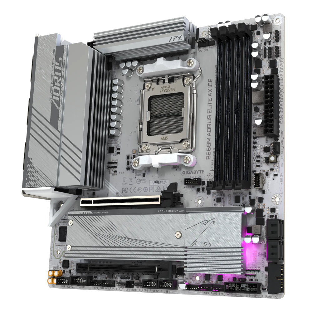 Gigabyte b650m aorus elite ax ice | am5 | matx | ddr5 | sata3 | usb3. 2 displayport | matična plošča 1 Gigabyte b650m aorus elite ax ice, ddr5, sata3, usb3. 2gen2x2, dp, 2. 5gbe, wifi 6e, am5 matx komponentko