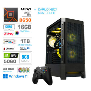 Računalnik MEGA MT S8 R5-7600 | RTX 5060 | 16GB | 1TB | 750W | Win11Home | Črna RGB + Estetski Napajalni Kabli | Zračno Hlajenje | Gaming Računalnil