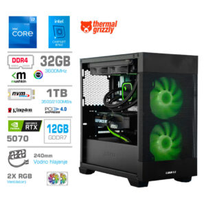 MEGA MT S7X i7-12700K | RTX 5070 | 32GB | 1TB | 750W | Brez OS | Črna RGB | Estetski Napajalni Kabli | Brez OS | Vodno Hlajenje | Gaming Računalnik