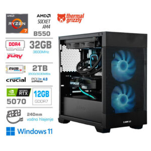 Računalnik MEGA MT S7X R7-5800X | RTX 5070 | 32GB | 2TB | 750W | Win11Home | Črna RGB + Estetski Napajalni Kabli | Vodno Hlajenje | Gaming Računalnik
