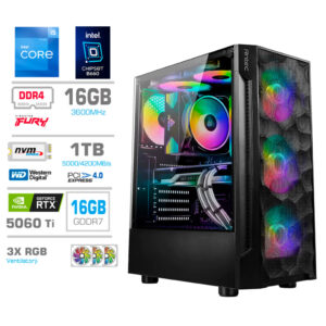 MEGA TWR S7 i5-12600K | RTX 5060 Ti | 16GB | 1TB | 750W | Brez OS | Črna RGB | Zračno Hlajenje | Gaming Računalnik