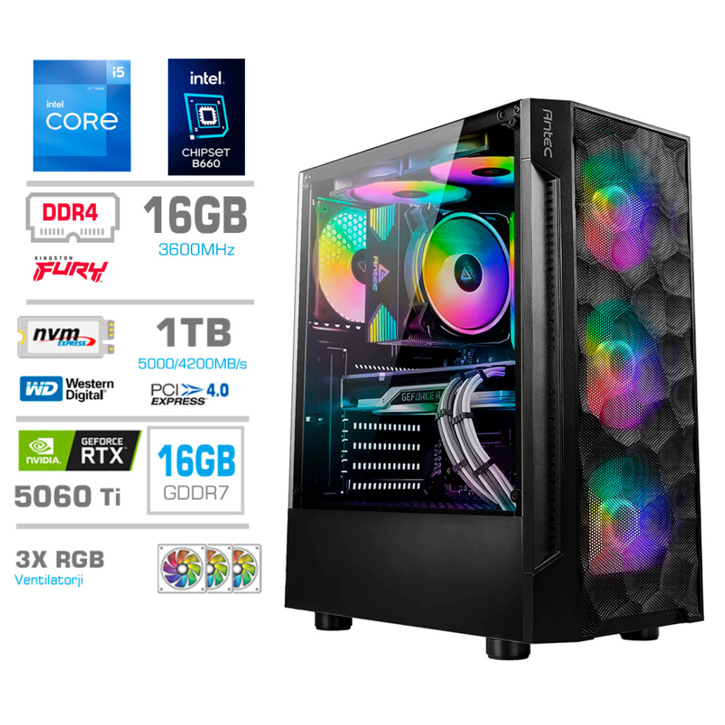 Mega twr s7 i5-12600k | rtx 5060 ti | 16gb | 1tb | 750w | brez os | črna rgb | zračno hlajenje | gaming računalnik 1 Računalnik mega twr s7 i5-12600k/rtx5060ti-16gb/16gb/1tb-4. 0/750w/brez os rgb komponentko