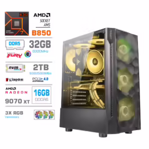 MEGA MT S7 | AMD Ryzen 7 7800X3D | Radeon RX 9070 XT 16GB | 32GB DDR5 + 2TB NVMe PCIe 4.0 | 750W Brez OS RGB Rumena/Črna | Gaming Računalnik