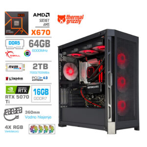 MEGA TWR S11 RTX 5070 Ti | R7-9800X3D | 64GB | 2TB | 1050W | Črna RGB | Vodno Hlajenje | Gaming Računalnik