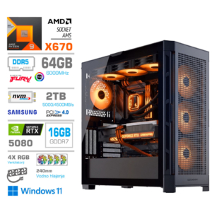 MEGA TWR S11 R9-9950X | RTX 5080 | 64GB DDR5 | 4TB | 1050W | Win11Home | Črna RGB | Estetski Napajalni Kabli | Vodno Hlajenje | Gaming Računalnik