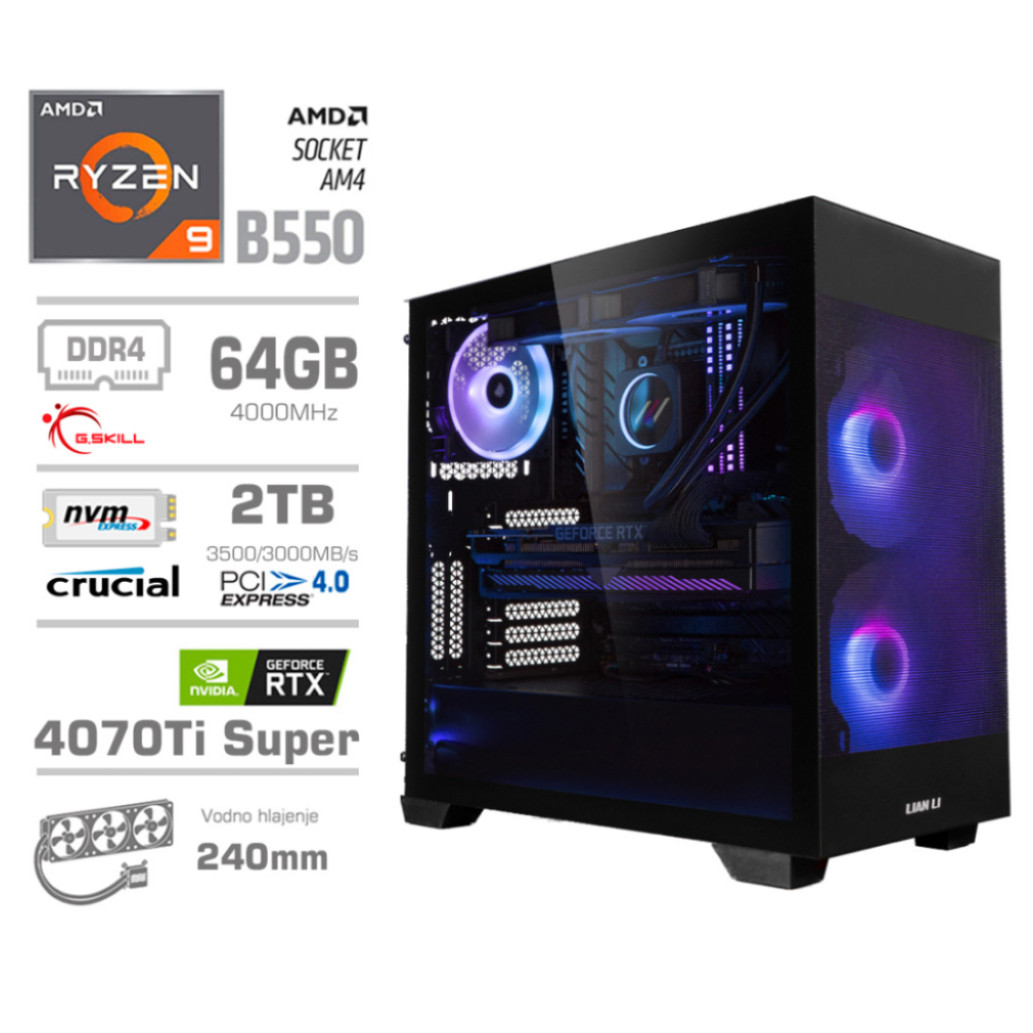 Računalnik mega mt s7x r9-5900x/rtx4070ti super/32gb/2tb-4. 0/750w/brez os/črna rgb komponentko