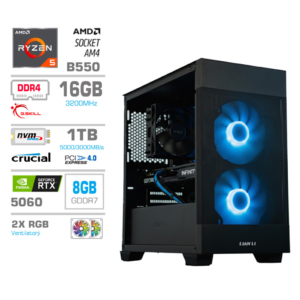 MEGA MT S7X R5-5500 | RTX 5060 | 16GB | 1TB | 750W | Brez OS | Črna RGB | Zračno Hlajenje | Gaming Računalnik