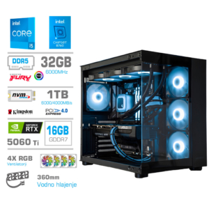 Računalnik MEGA MT S5 i5-14600K | RTX 5060 Ti 16GB | 32GB DDR5 | 1TB | 750W | Brez OS | Črna RGB | Estetski Napajalni Kabli | Gaming Računalnik