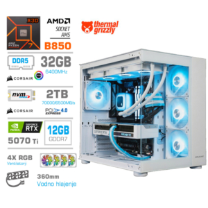 MEGA MT S5 | AMD Ryzen 7 9800X3D | GeForce RTX 5070 Ti 16GB GDDR7 | 32GB DDR5 RGB In 2TB NVMe | 750W | Bela RGB Z Modro-Belimi Kabli | Gaming Računalnik