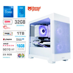 Računalnik MEGA MT S7X i7-12700K | RX 9070 XT | 32GB | 1TB | 750W | Brez OS | Bela RGB | Estetski Napajalni Kabli | Zračno Hlajenje | Gaming Računalnik