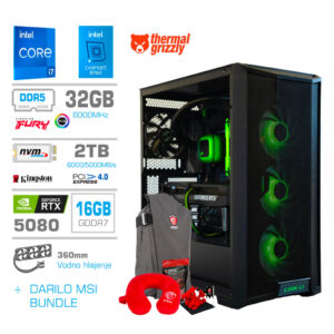 Računalnik MEGA TWR S10 i7-14700F | RTX 5080 | 32GB | 2TB | 1000W | Brez OS | Črna RGB + Estetski Napajalni Kabli | Vodno Hlajenje | Gaming Računalnik