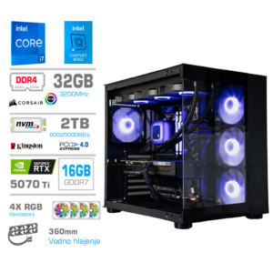MEGA MT S5 i7-14700 | RTX 5070 Ti | 32GB | 2TB | 750W | Brez OS | Črna RGB | Estetski Napajalni Kabli | Gaming Računalnik