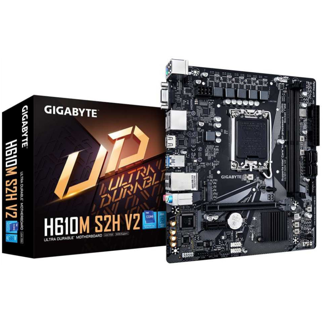 Gigabyte h610m s2h v2 | microatx | lga 1700 | vga hdmi2. 1 displayport1. 2 | matična plošča 1 Osnovna plošča 1700 gigabyte h610m s2h v2 microatx 1xvga 1xhdmi 2. 1 2xdisplayport 1. 2 komponentko