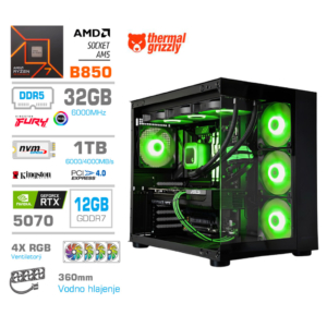 MEGA MT S5 R7-7700 | RTX 5070 | 32GB DDR5 | 1TB | 750W | Brez OS | Črna RGB | Estetski Napajalni Kabli | Gaming Računalnik