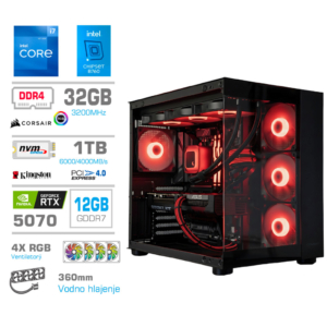 MEGA MT S5 i7-12700K | RTX 5070 | 32GB | 1TB | 750W | Brez OS | Črna RGB | Estetski Napajalni Kabli | Gaming Računalnik