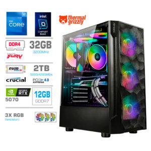 MEGA TWR S7 i7-12700K | RTX 5070 |32GB | 2TB | 750W | Zračno Hlajenje | Črna RGB | Gaming Računalnik