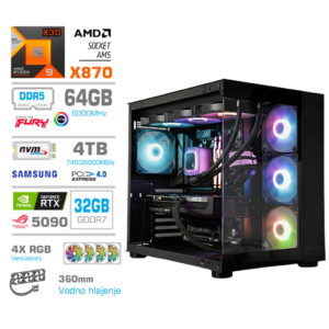 MEGA MT S5 R9-9950X3D | RTX 5090 | 64GB DDR5 | 4TB | 1050W | Brez OS | Črna RGB | Gaming Računalnik