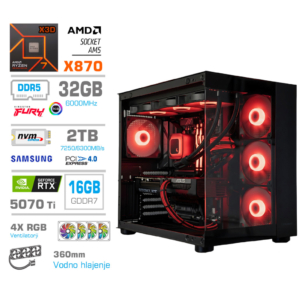 MEGA MT S5 RGB R7-9850X3D | RTX 5070 Ti | 32GB 2TB | Brez OS | Črn Gaming Računalnik