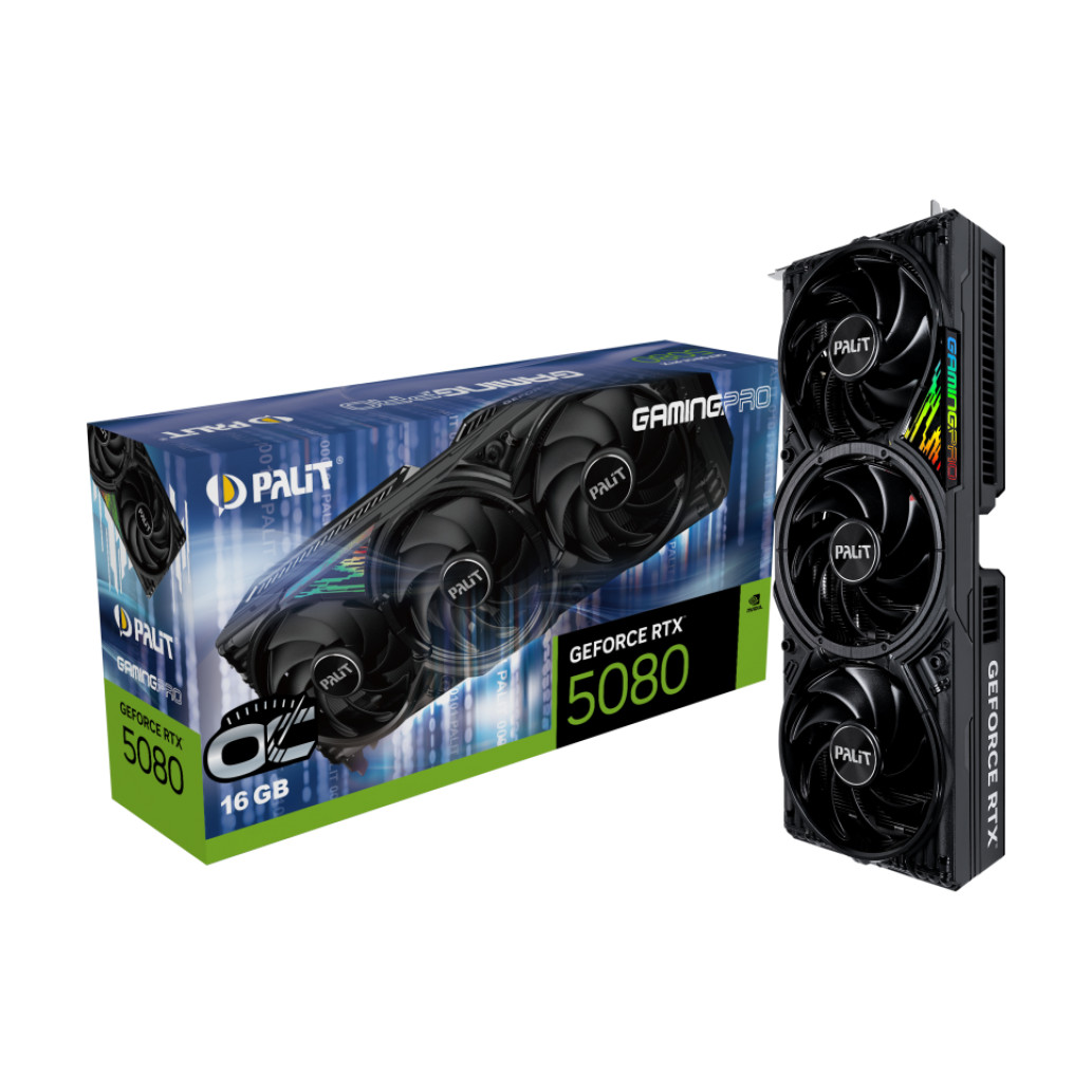 Palit rtx 5080 gaming pro oc 16gb | gddr7 | ne75080s19t2-gb2031a | zmogljiva grafična kartica 1 Grafična kartica nvidia rtx5080 palit gaming pro oc – 16gb gddr7 (ne75080s19t2-gb2031a) komponetnko