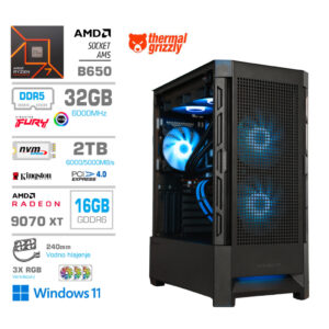 MEGA MT S8 R7-7700X | RX 9070 XT | 32GB | 2TB | 750W | Win11Home | Črna RGB | Estetski Napajalni Kabli | Vodno Hlajenje | Gaming Računalnik