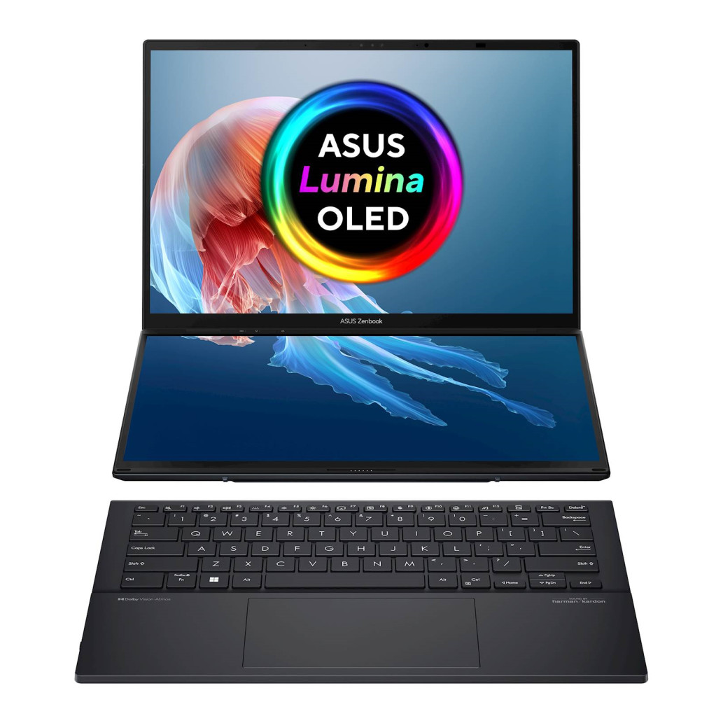 Prenosnik asus 2x 35,5 cm (14,0″) zenbook duo 14 oled 2880×1800 oled 400nit 120hz ultra 9-185h/32gb/ssd2tb/bl/pisalo/alu/intel arc/win11pro (90nb12u1-m00c00) komponentko