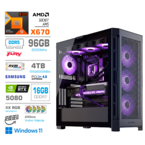 MEGA TWR S11 R9-9950X3D | RTX 5080 | 96GB DDR5 | 4TB | 1050W | Win11Home | Črna RGB | Estetski Napajalni Kabli | Vodno Hlajenje | Gaming Računalnik
