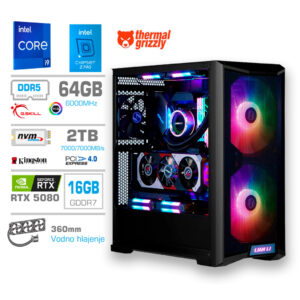 Računalnik MEGA TWR S10 i9-14900KF | RTX 5080 | 64GB | 2TB | 1000W | Brez OS | Črna RGB | Vodno Hlajenje | Gaming Računalnik