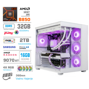 MEGA MT S5 RGB R7-9850X3D | RX 9070 XT | 32GB 2TB | Brez OS | Bel Gaming Računalnik