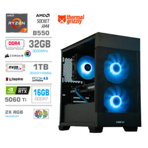 MEGA MT S7X RTX 5060 Ti | R7-5700X | 32GB | 1TB | 750W | Brez OS | Zračno Hlajenje | Črna RGB | Estetski Napajalni Kabli | Gaming Računalnik