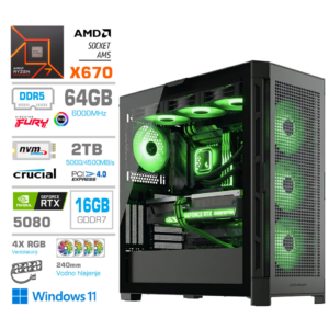 MEGA TWR S11 R7-7800X3D | RTX 5080 | 64GB DDR5 | 2TB | 1050W | Win11Home | Črna RGB | Estetski Napajalni Kabli | Vodno Hlajenje | Gaming Računalnik