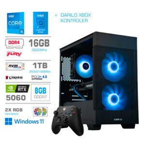 MEGA MT S7X RTX 5060 | i5-14400 | 16GB | 1TB | 750W | W11H | Črna RGB | Estetski Napajalni Kabli | Zračno Hlajenje | Gaming Računalnik + DARILO XBOX Kontroler