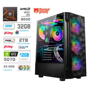 Računalnik MEGA TWR S7 R7-7700 | RTX 5070 | 32GB | 2TB | 750W | Brez OS | Črna RGB | Zračno Hlajenje | Gaming Računalnik