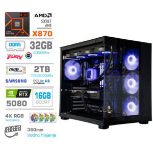 MEGA MT S5 RGB R7-9850X3D | RTX 5080 | 32GB 2TB | Brez OS | Črn Gaming Računalnik