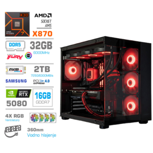 MEGA MT S5 R7-7800X3D | RTX 5080 | 32GB | 2TB | 1050W | Brez OS | Črna RGB | Estetski Napajalni Kabli | Gaming Računalnik