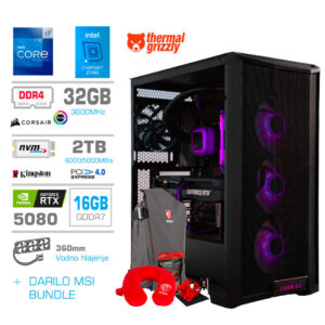 Računalnik MEGA TWR S10 i9-12900KF | RTX 5080 | 32GB | 2TB | 1000W | Brez OS | Črna RGB + Estetski Napajalni Kabli | Vodno Hlajenje | Gaming Računalnik