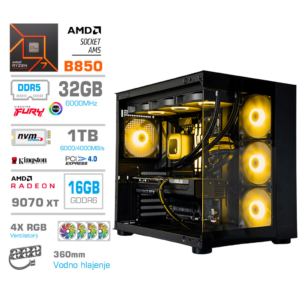 MEGA MT S5 R7-7700X | RX 9070 XT | 32GB DDR5 | 1TB | 750W | Brez OS | Črna RGB | Estetski Napajalni Kabli | Gaming Računalnik