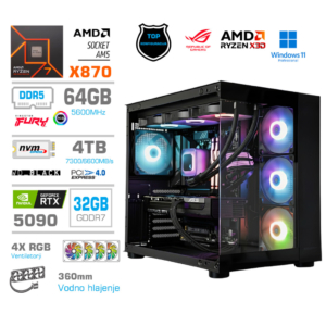 MEGA MT S5 RGB R7-9850X3D | RTX 5090 ROG Strix | 64GB 4TB | Brez OS | Črn Gaming Računalnik