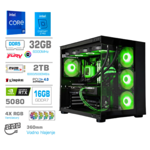 MEGA MT S5 i9-14900KF | RTX 5080 | 32GB DDR5 | 2TB 4.0 | 1050W | Brez OS | Črna RGB | Estetski Napajalni Kabli | Gaming Računalnik