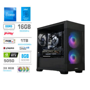 MEGA MT S7X i5-12400F | RTX 5050 | 16GB | 1TB | 750W | Brez OS | Črna RGB | Zračno Hlajenje | Gaming Računalnik