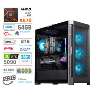 Računalnik MEGA TWR S11 R9-9900X3D | RTX 5090 | 64GB | 2TB | 1050W | Brez OS | Črna RGB | Vodno Hlajenje | Gaming Računalnik