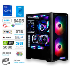 Računalnik MEGA TWR S10 i9-14900K | RTX 5090 | 64GB | 2TB | 1000W | Brez OS | Črna RGB | Vodno Hlajenje | Gaming Računalnik